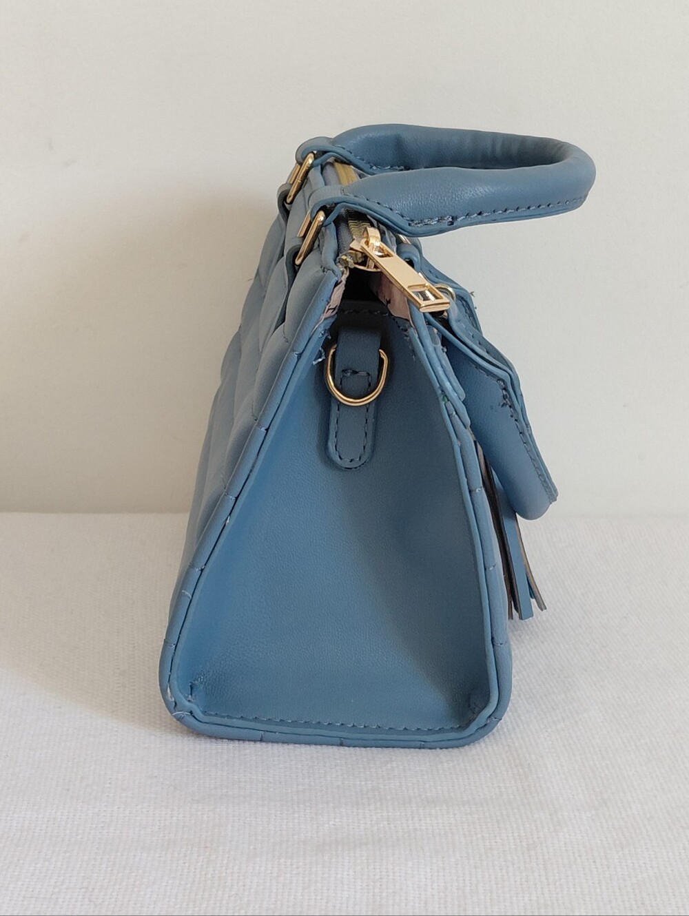 Blue Gold Quilted Mini Handbag Tassels - Picture 2 of 10